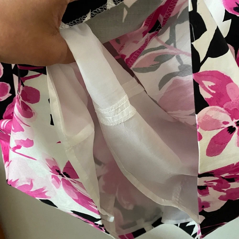 Nine West Black & Pink Floral Sleeveless Summer Shift Cocktail Dress w Pockets - Picture 12 of 12